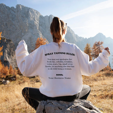 Spray Tanning Rules Crewneck, Size S-5XL, Customize W/ Business Name, Sunless Professional, Spray Tan Clothing, Spray Tan Uniform