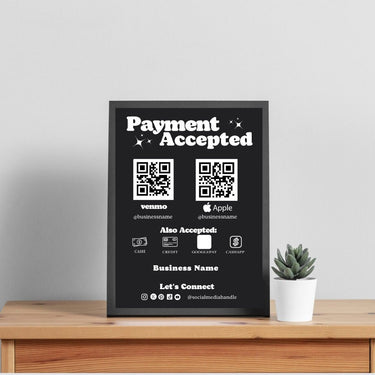 Payment Accepted Card, QR Code Sign, Printable Payment Sign, Venmo Card, Editable Canva Template, PayPal Sign for Small Business, Digital