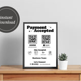 Payment Accepted Card, QR Code Sign, Printable Payment Sign, Venmo Card, Editable Canva Template, PayPal Sign for Small Business, Digital