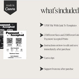 Payment Accepted Card, QR Code Sign, Printable Payment Sign, Venmo Card, Editable Canva Template, PayPal Sign for Small Business, Digital