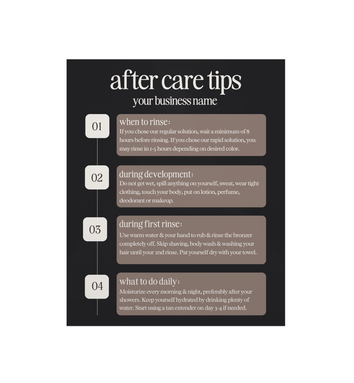 After Care Tips Wall Print - Spray Tan Tips Wall Decor Poster