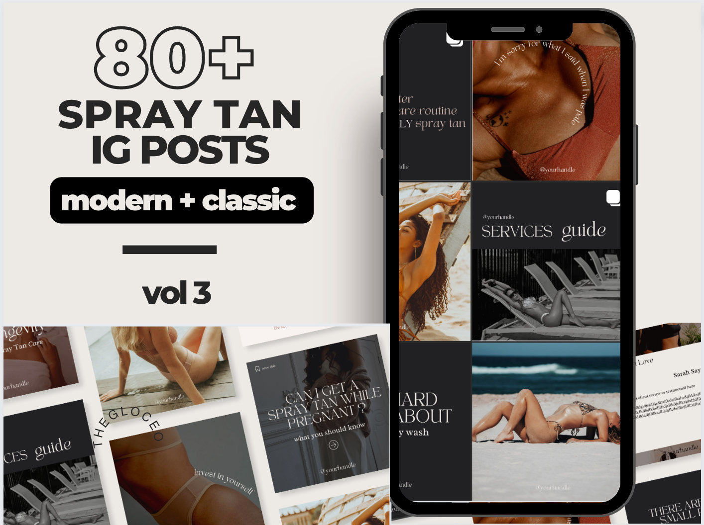 80+ Spray Tan Instagram Posts - VOLUME 3 - Modern and Classic Social Media Graphics, Canva Templates, Business Marketing, Sunless Artist