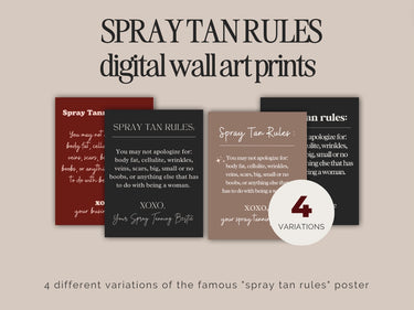 4 Spray Tan Rules Digital Wall Art Prints Canva Templates 2024