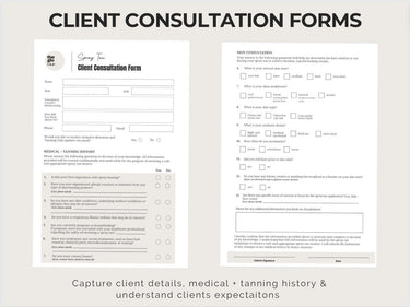 Spray Tan Consultation Forms: Waiver, Consent, Consultation, Client Record Form