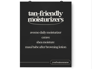 Spray Tan Poster - Tan Friendly Moisturizer Poster, Spray Tan Studio Decor, Spray Tan Education, Spray Tan Salon, Sunless Tanning Wall Art