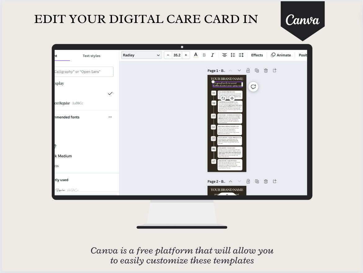 Digital Skin Care Card Canva Template - Download PDF, PNG, JPG