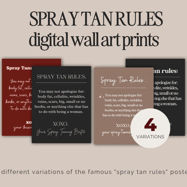 4 Spray Tan Rules Digital Wall Art Prints Canva Templates 2024